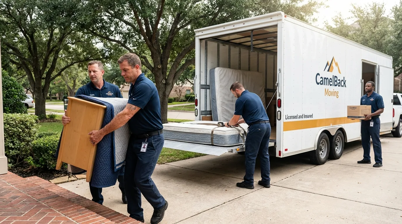 Crew loading residential truck for cross-state move from Tolland, CT