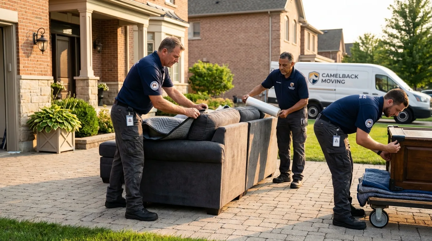 Large estate moving crew wrapping furniture in Tolland, CT
